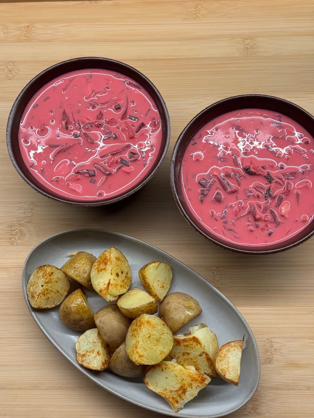 Lithuanian Šaltibarščiai with Fried Potatoes