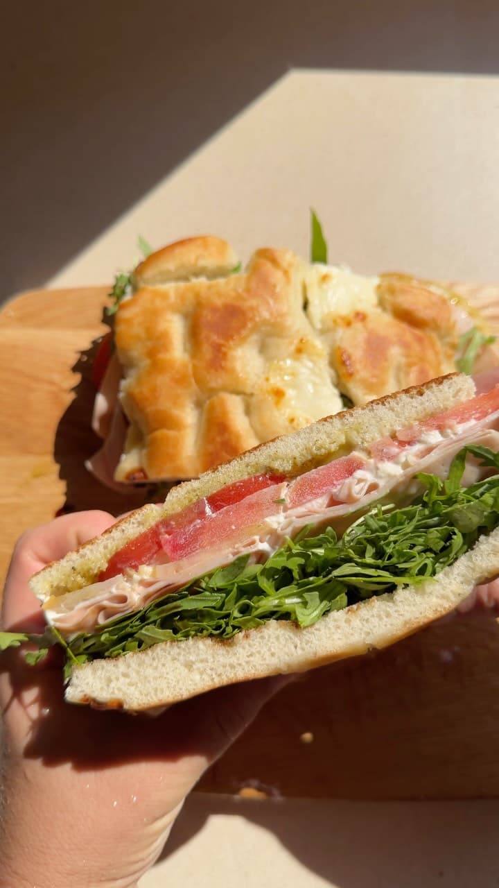 Mortadella burrata focaccia sandwich