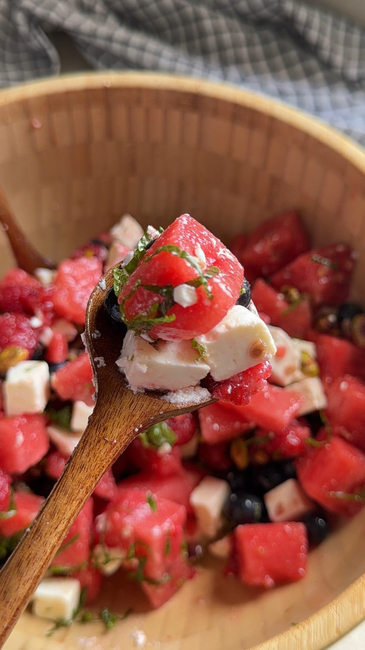 Watermelon Salad with Feta, Raspberries & Pistachios