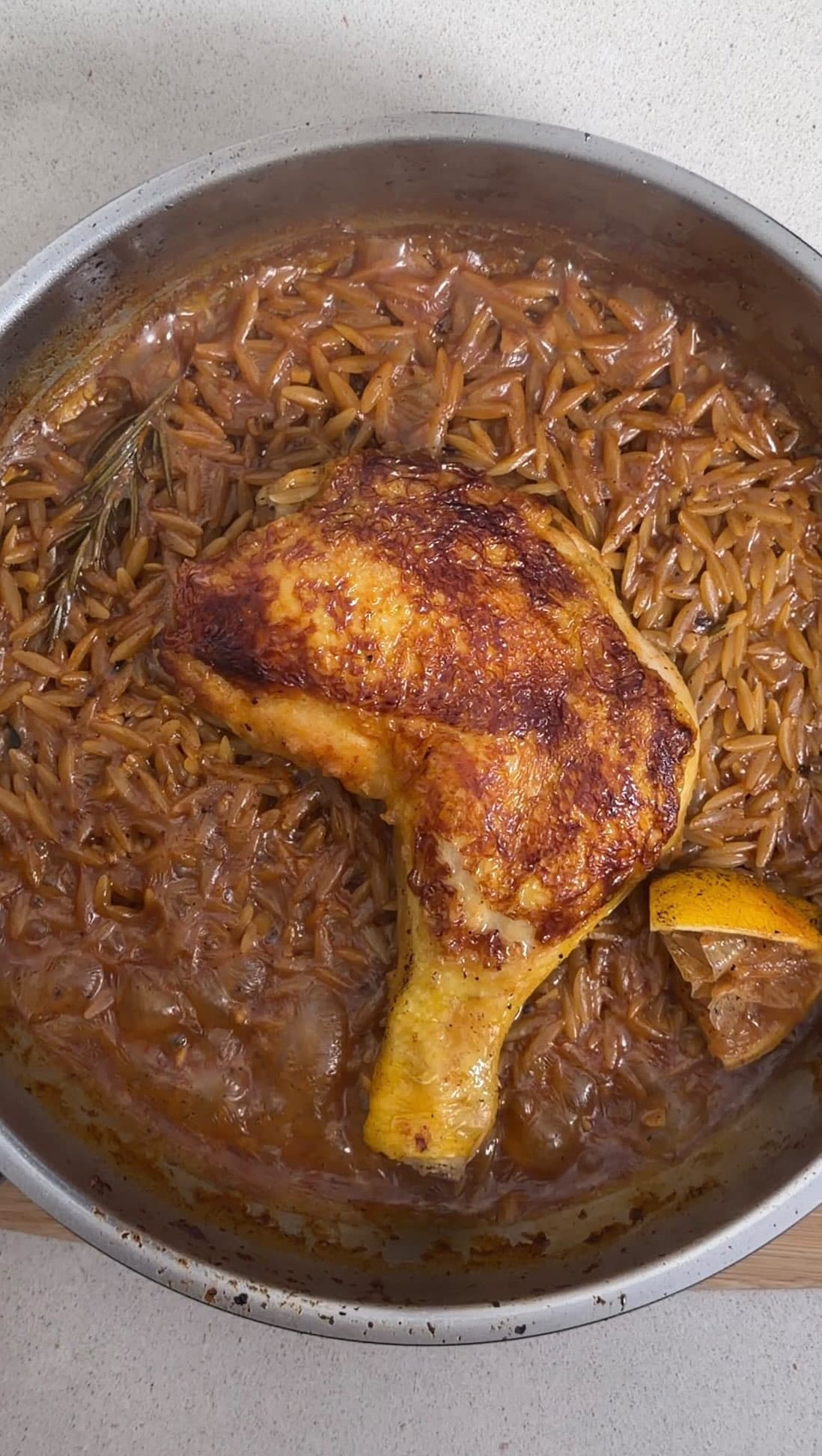 Pan-Fried Chicken with Lemony Orzo