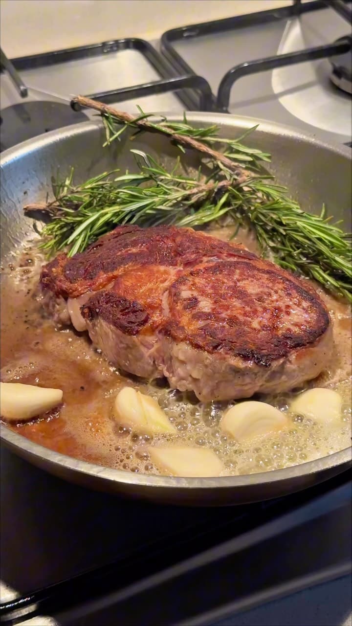 Pan-seared ribeye steak